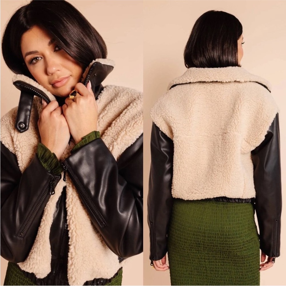 Rachel Parcell Faux Leather Shearling Bomber Jacket